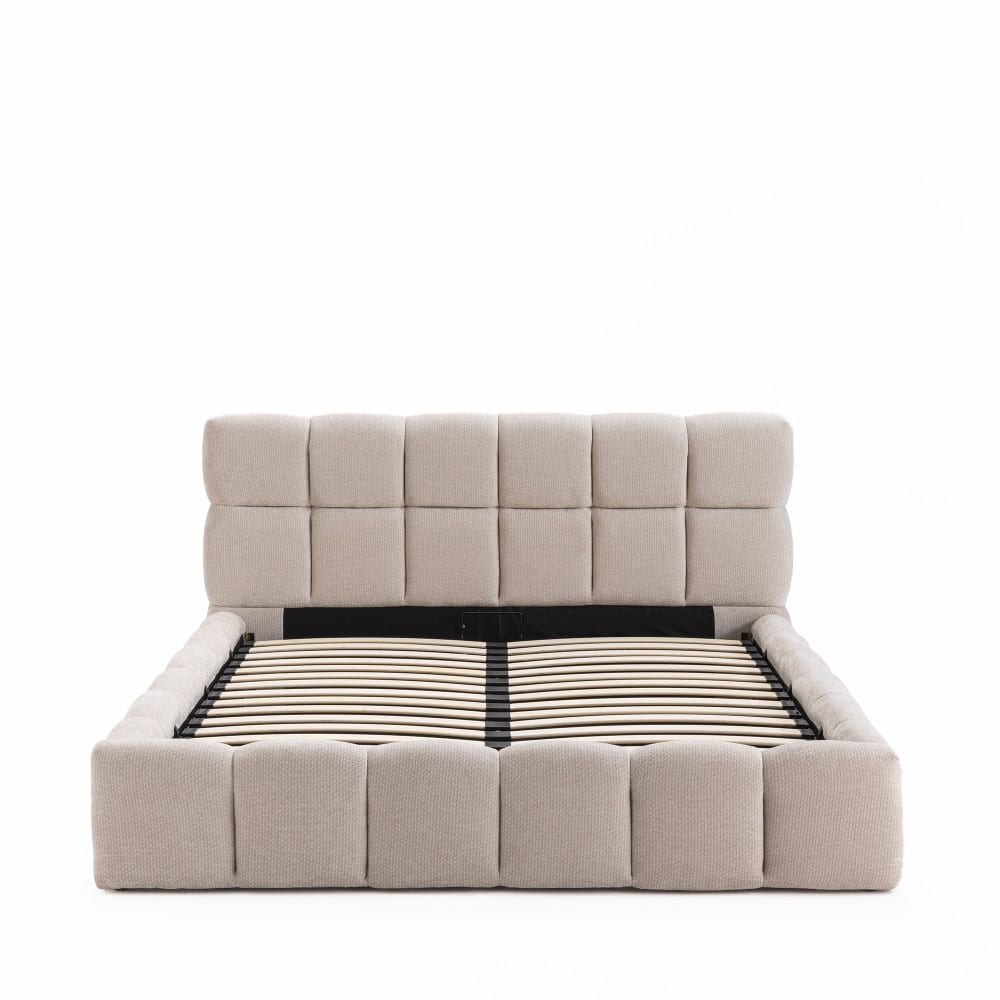 Lit coffre en tissu 160x200cm - beige