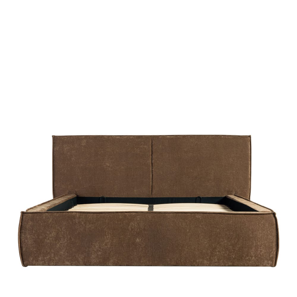 Lit coffre en tissu chenille 140x190cm - Marron