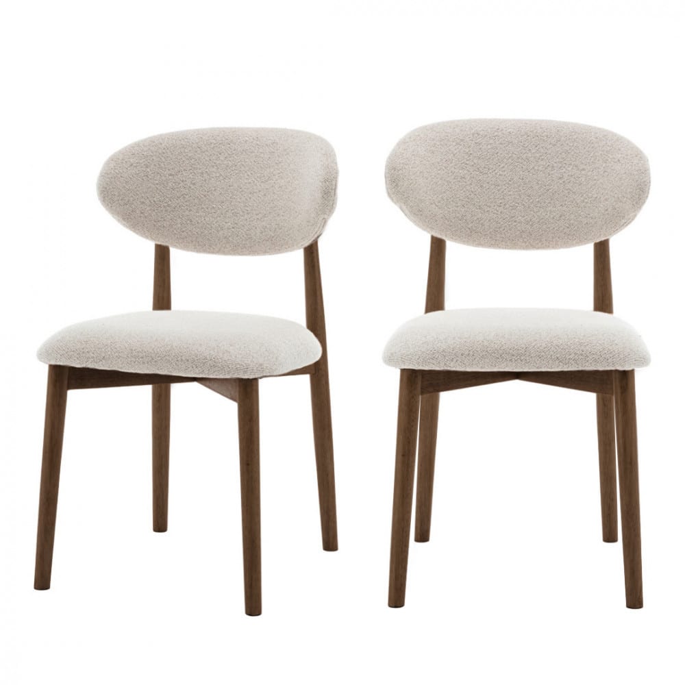 Lot de 2 chaises en tissu bouclette pieds bois foncé - beige Lot de 2 chaises en tissu bouclette pieds bois foncé - beige