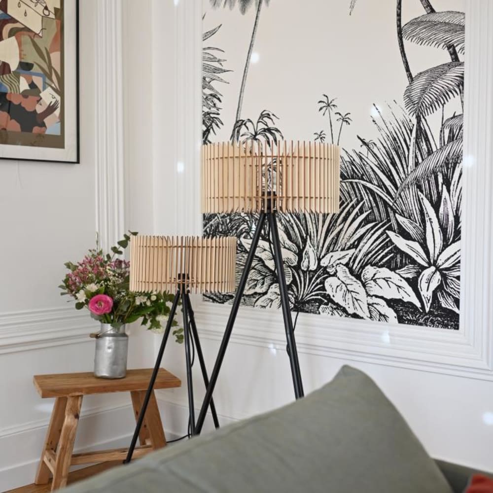 Lampadaire bois fsc pied noir h141cm bois