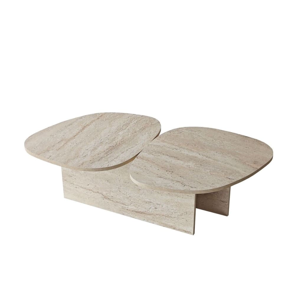 Table basse double plateau organique L125 cm - Effet Travertin