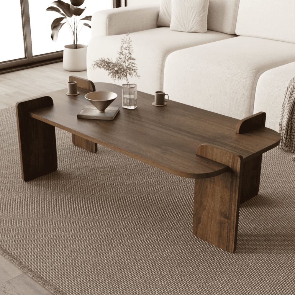 Couchtisch mit abgerundeten Kanten L120 cm - Nussbaumdekor -