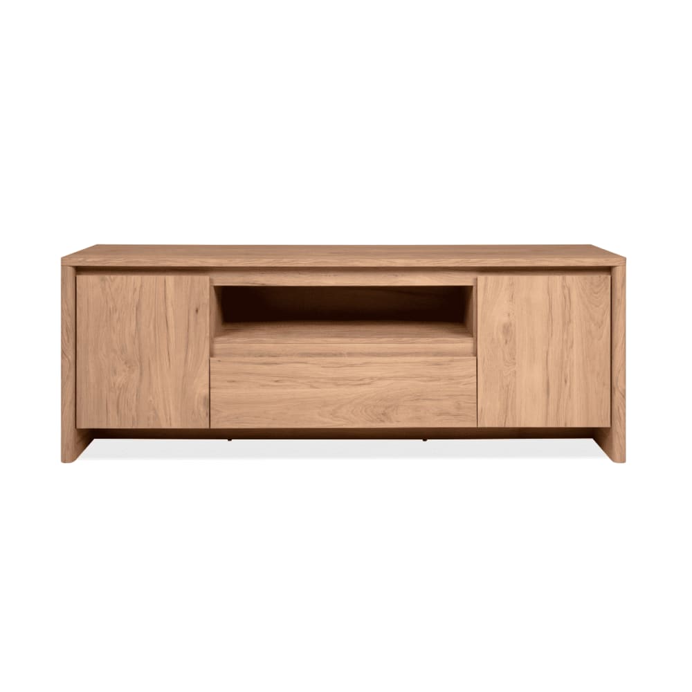Meuble TV 2 portes, 1 tiroir et 1 niche effet bois L163 cm