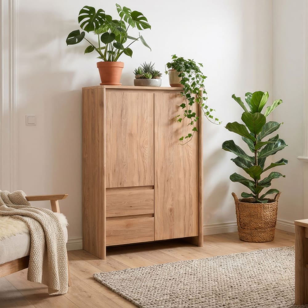 Sideboard 2 Türen 2 Schubladen Holzoptik B 86 cm - Maisons Du