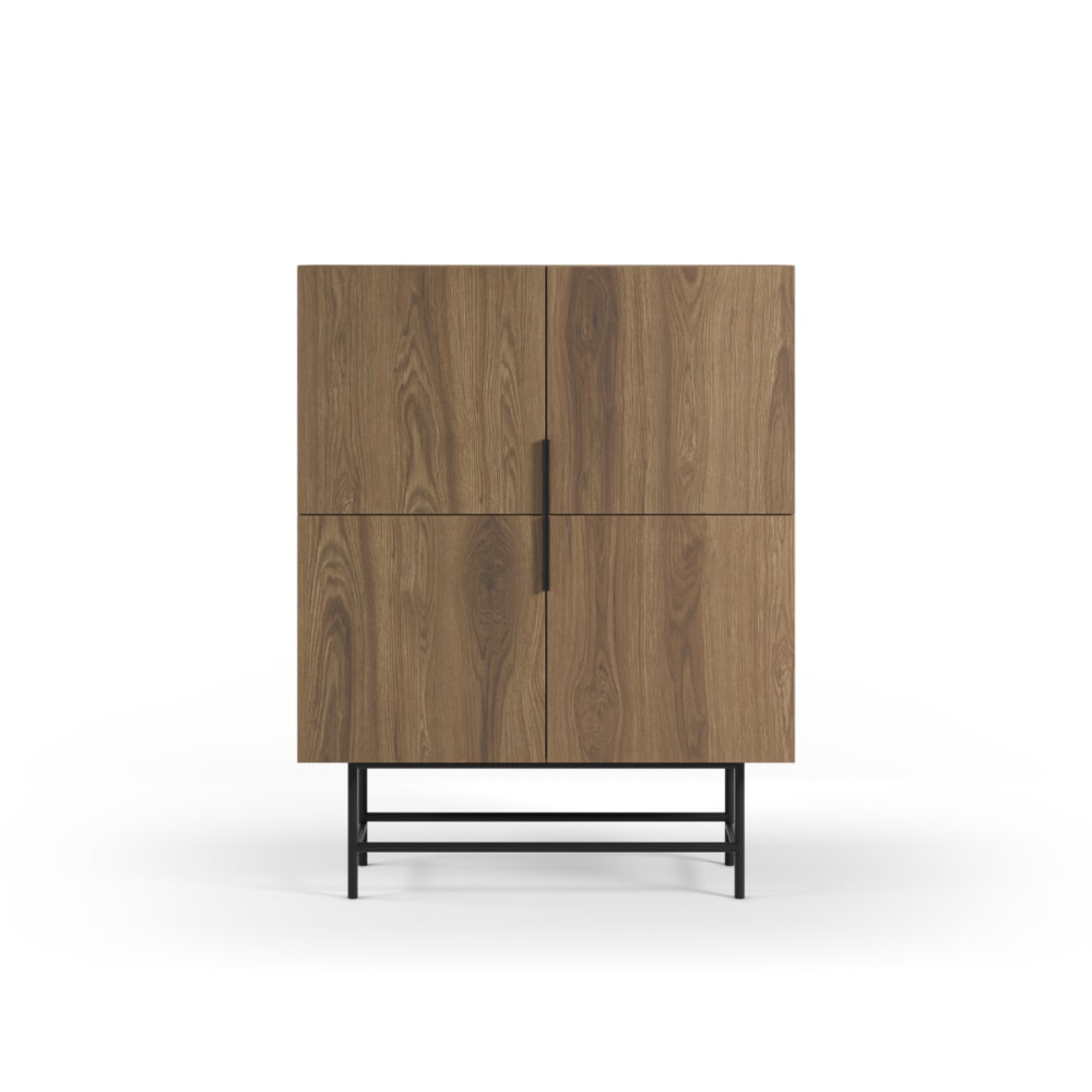 Buffet haut 4 portes décor chêne foncé H128 cm