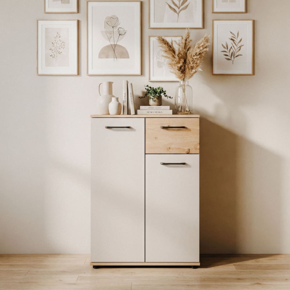 Sideboard 2 Türen, 1 Schublade in Eicheneffekt und Kaschmir B60