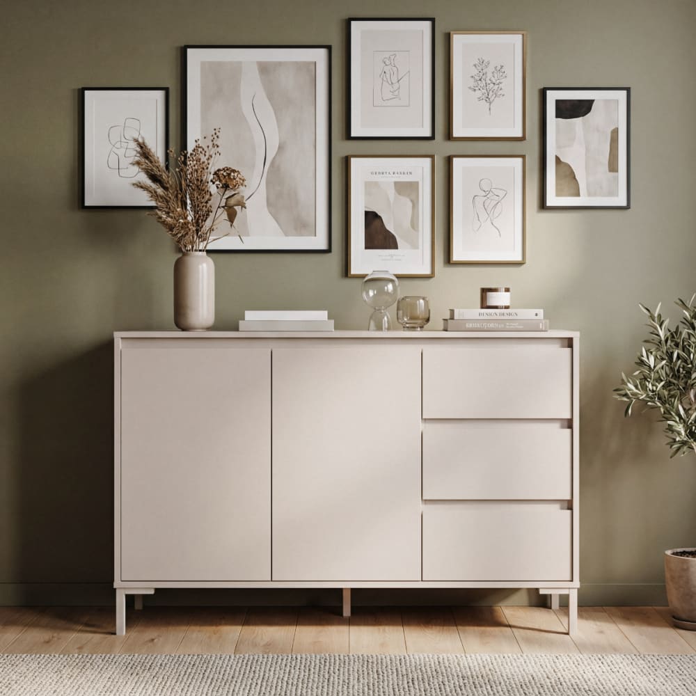 Sideboard 2 Türen und 3 Schubladen, kaschmirfarben B 120 cm -