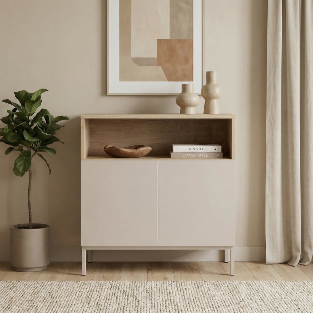 Sideboard 2 Türen Fach Holzdekor und Kaschmir B80 cm - Maisons Du