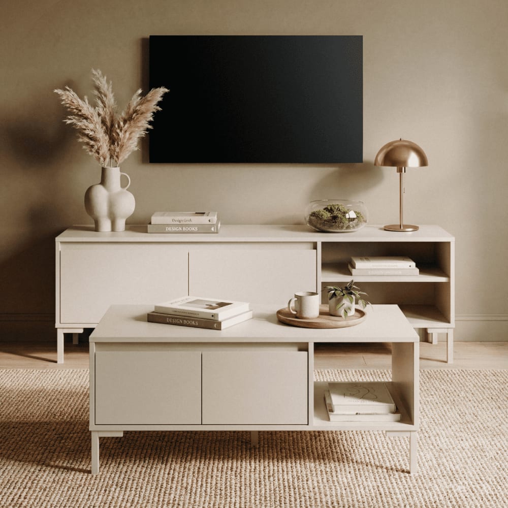 Couchtisch 2 Türen, 1 Fach, kaschmirfarben, L100 cm - Beige -