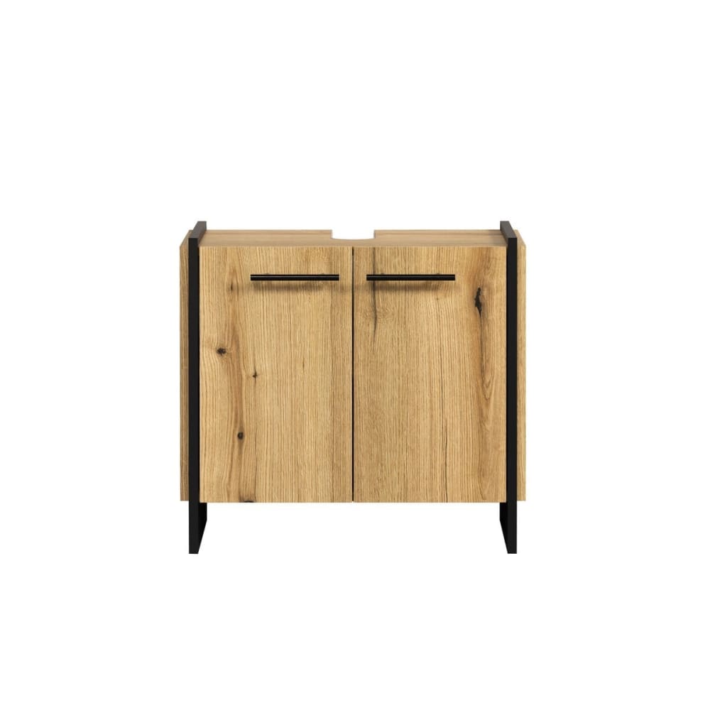 Meuble sous vasque 2 portes décor chêne et noir L60 cm