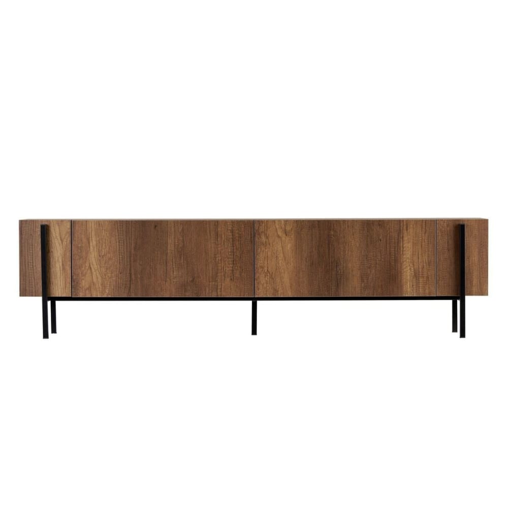 Meuble TV 2 portes abattantes L180 cm - Effet Noyer et Noir
