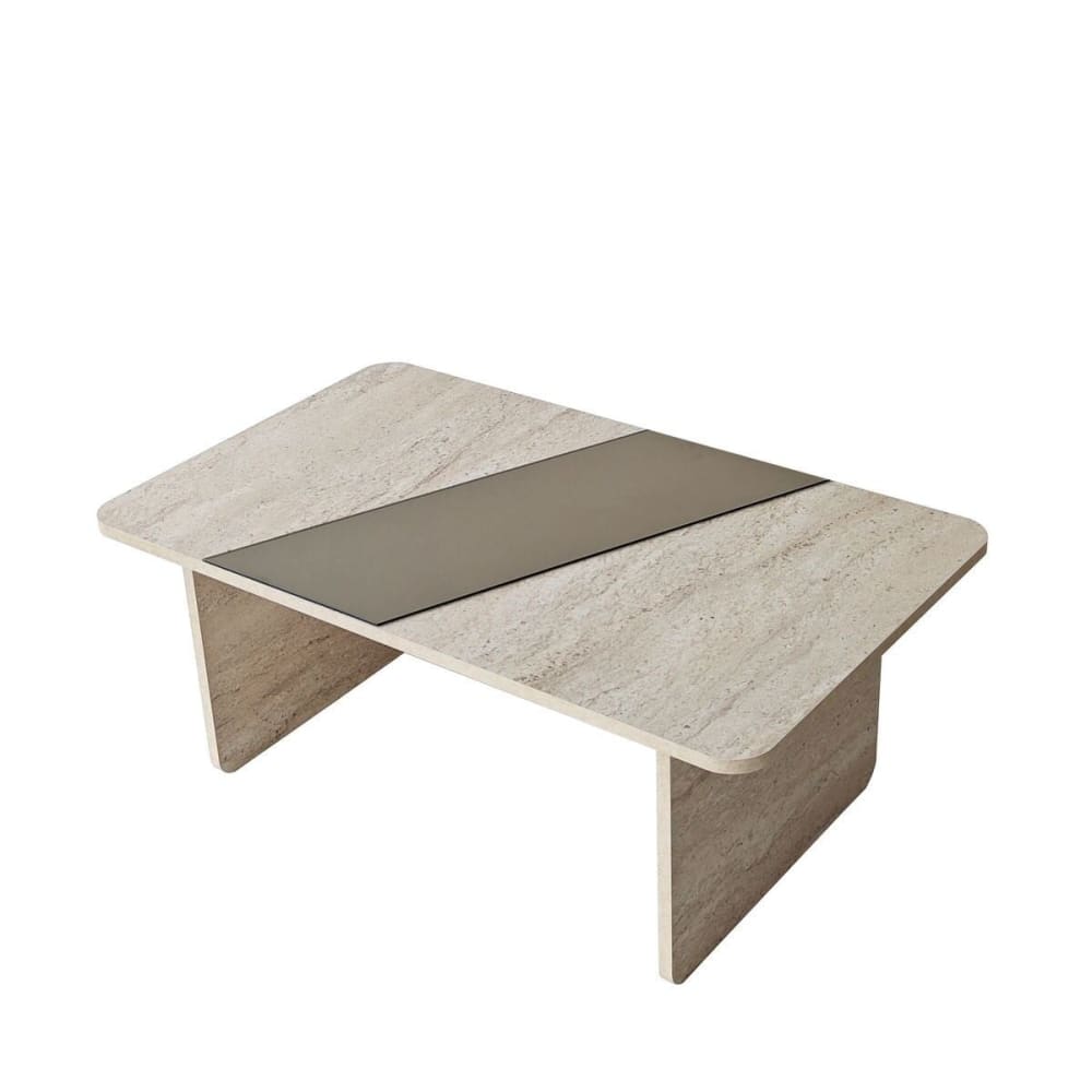 Table basse rectangulaire avec miroir L120 cm - Effet Travertin