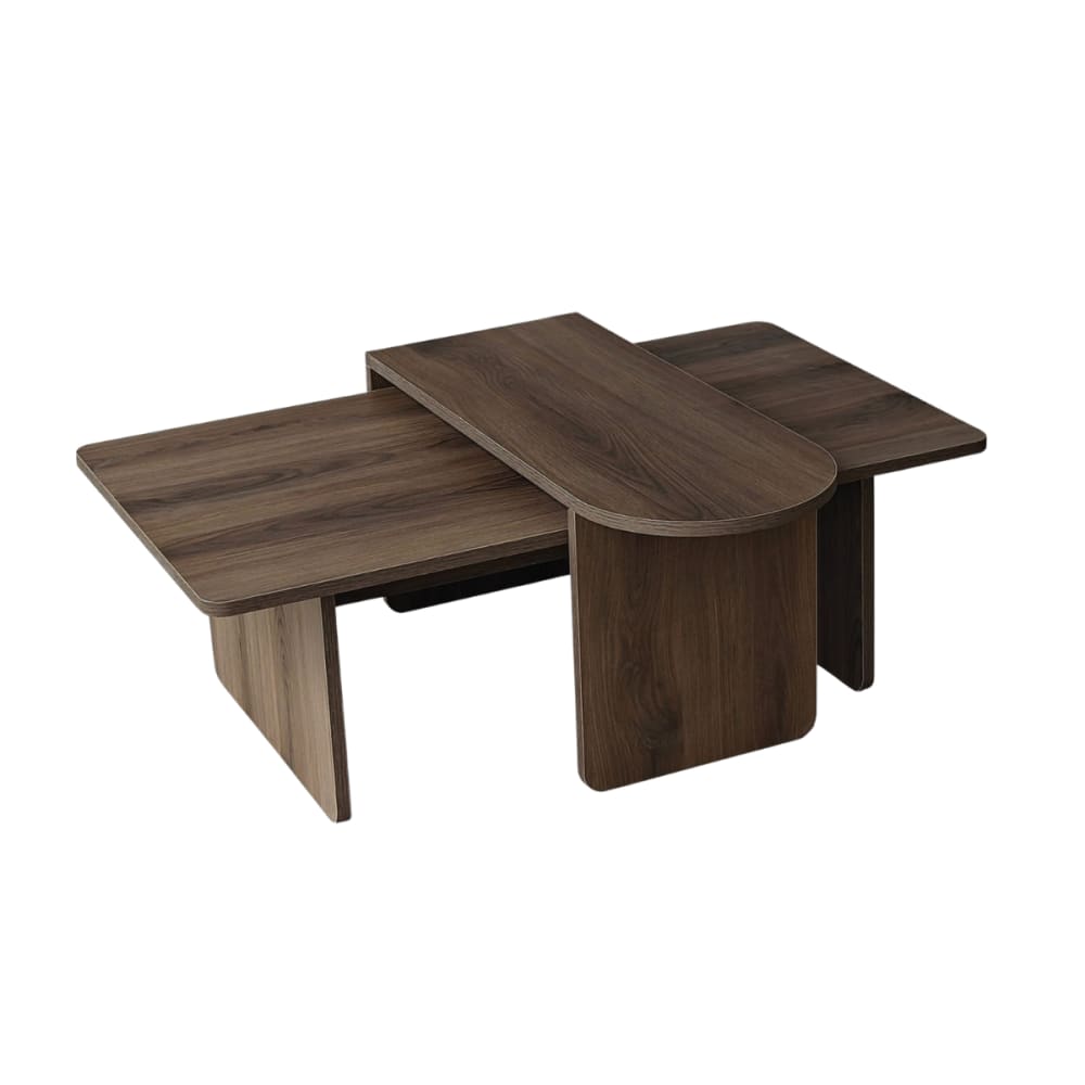 Calicosy Couchtische 2er Set asymmetrische Tischplatten L105 cm - Nussbaumdekor style modern Braun Spanplatte