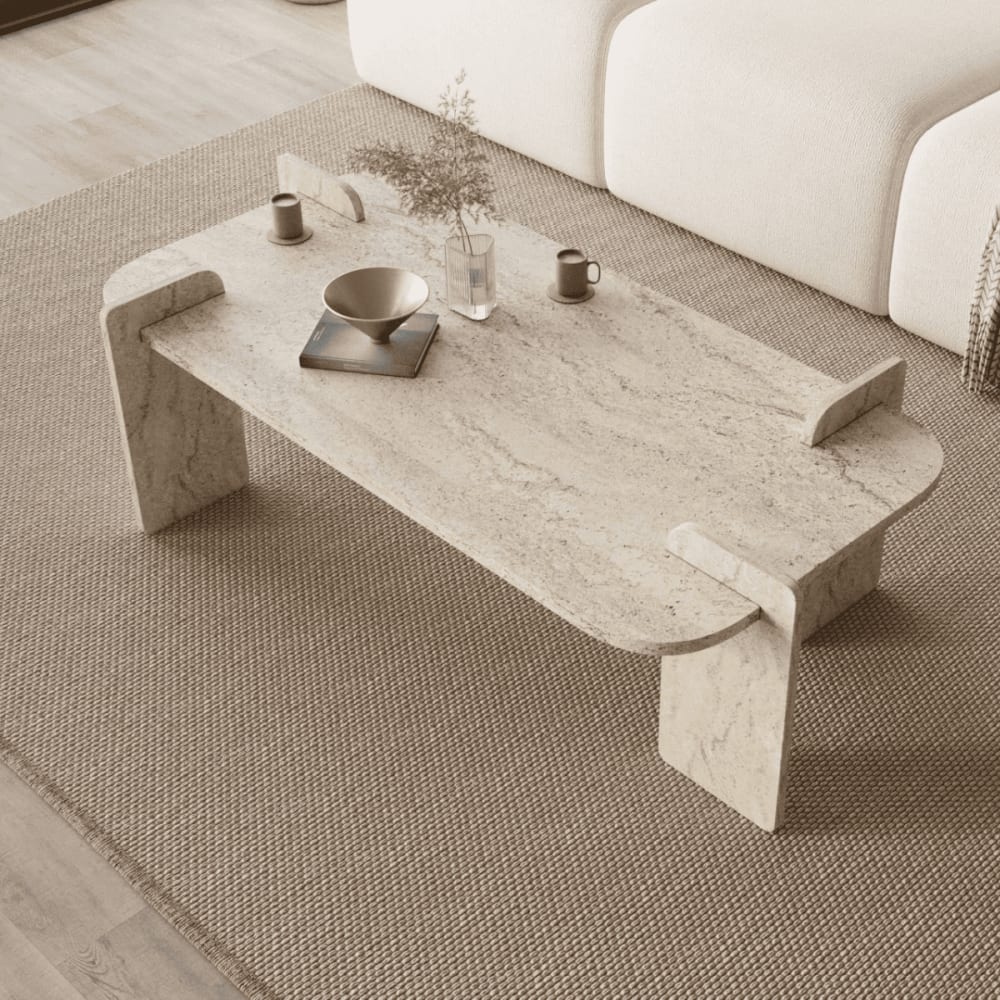 Couchtisch mit abgerundeten Kanten L120 cm - Travertindekor -