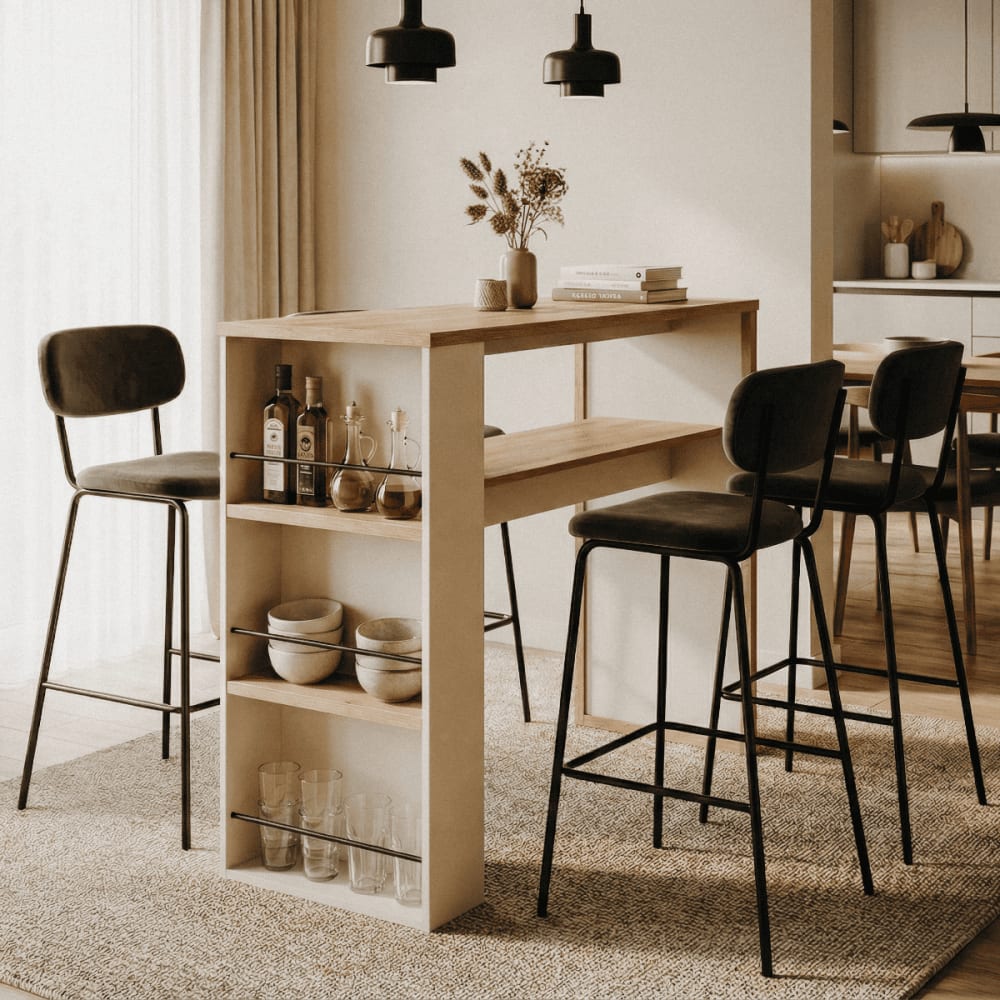 Bar-Tisch 4 Fächer, Eicheneffekt und Kaschmir, L 110 cm - Maisons