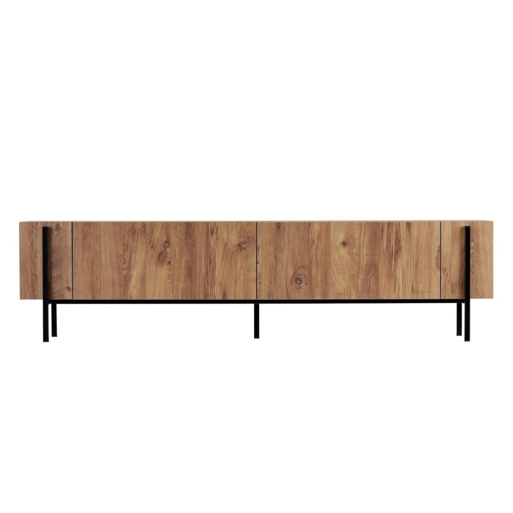 Meuble TV 2 portes abattantes L180 cm - Effet Pin Atlantique