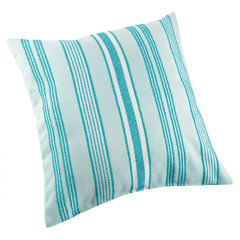 Coussin extérieur déperlant rayé polypropylène turquoise 50 x 50