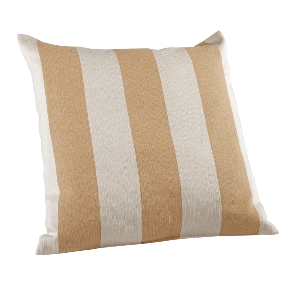 Coussin décoratif à rayures bicolores au rendu satiné coton marron