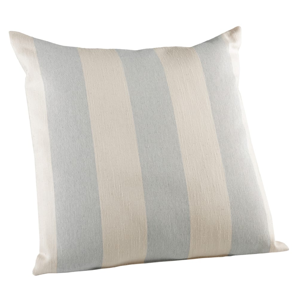 Coussin décoratif à rayures bicolores au rendu satiné coton gris clair