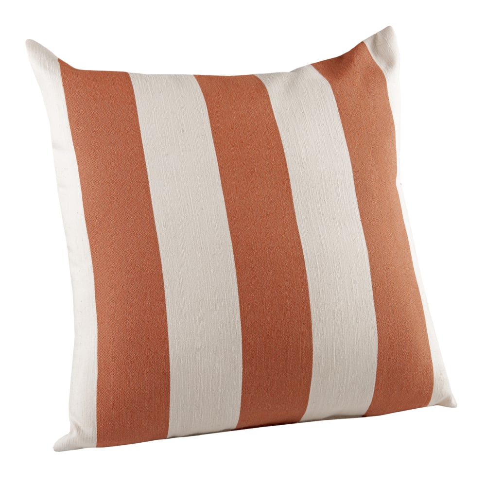 Coussin décoratif à rayures bicolores au rendu satiné coton rouge