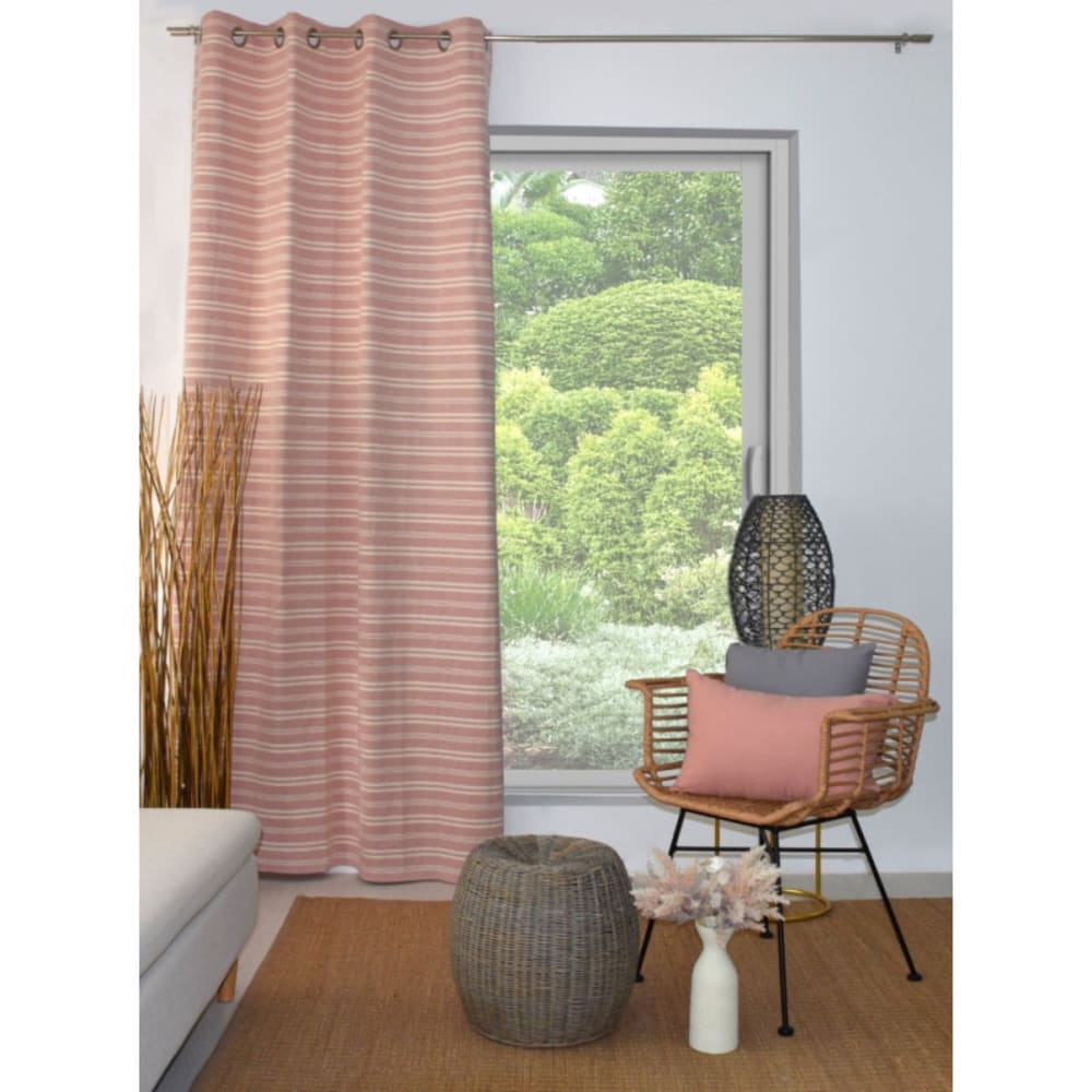 Rideau à rayures horizontales style bohème rose poudré 140x240cm — vue 3