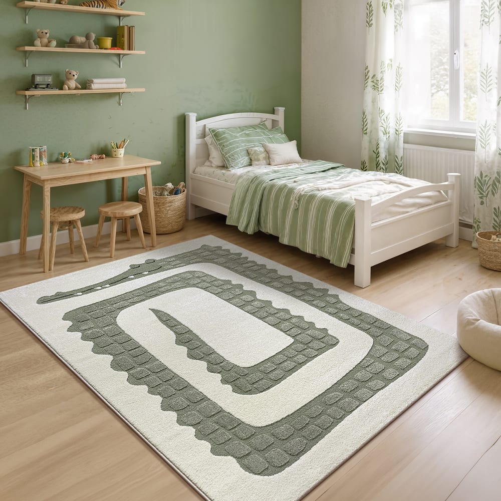 Teppich Kinder Krokodil Motiv, creme, 160 x 230 cm - Maisons Du