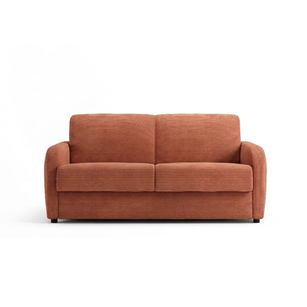 Canapé convertible en velours marron, matelas 140x190