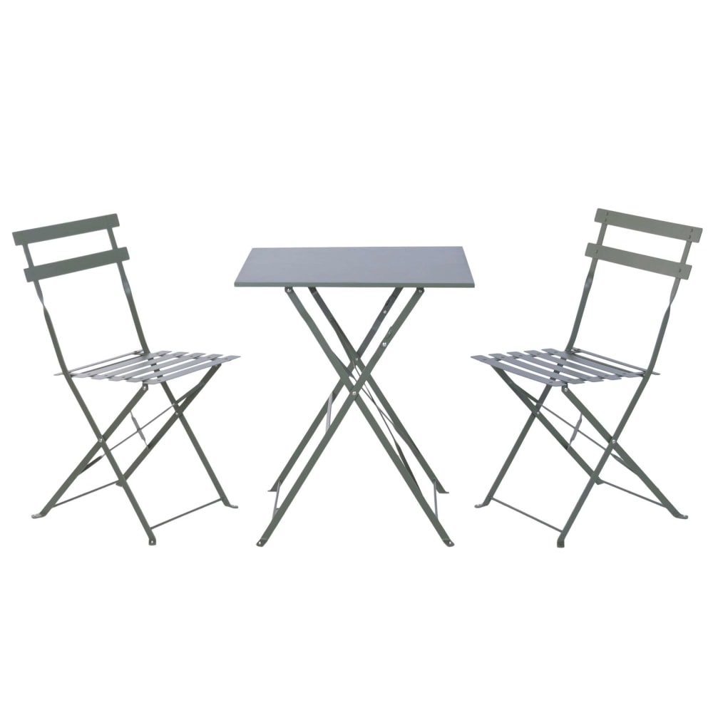 Conjunto de mesa y sillas de acero verde 2 plazas