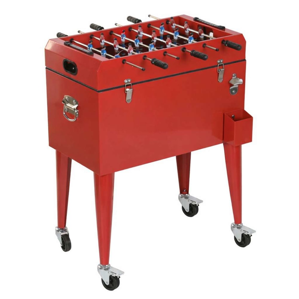 Nevera portátil futbolín con ruedas acero rojo 71x59x95 54 litros
