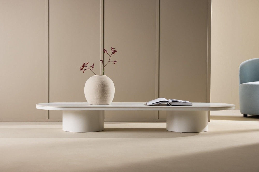 Couchtisch 190*60cm in Sinterstein Optik, beige - Maisons Du