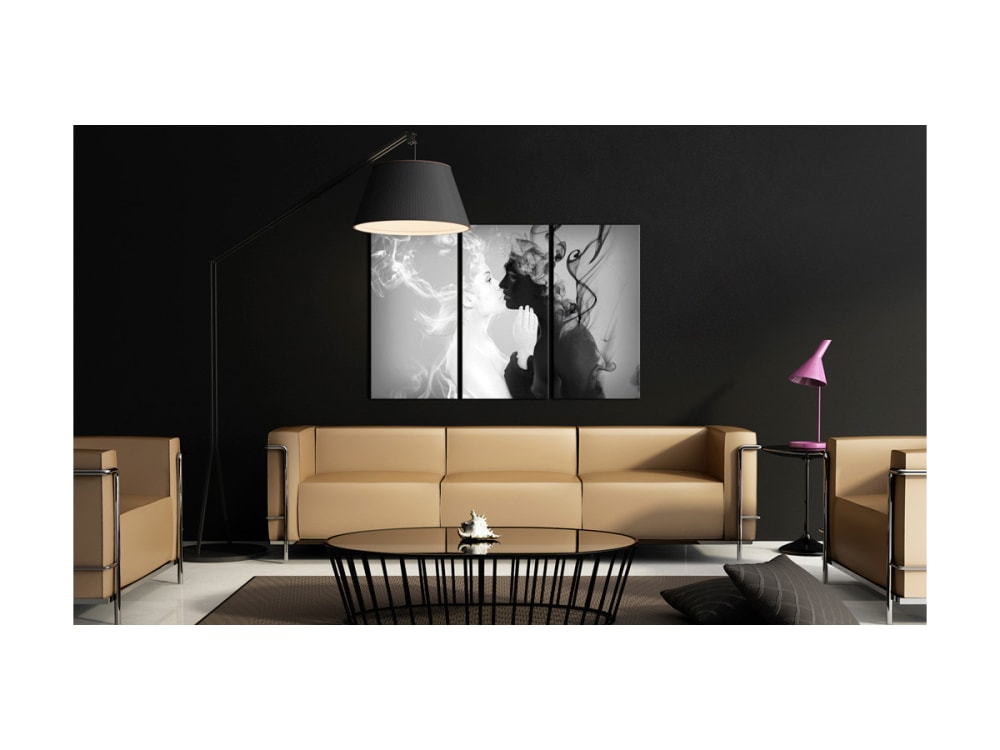 Tableau décoratif sur toile coton couple et fumée noir et blanc - Maisons du Monde
