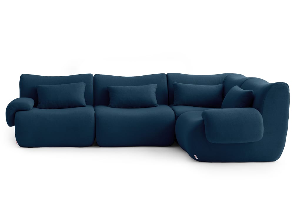 Canapé d'angle modulaire 4 places Tissu fine bouclette Bleu profond