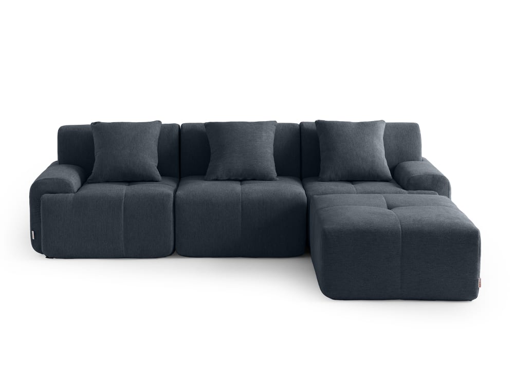 Canapé d'angle 3 places avec méridienne Tissu chenille Bleu gris