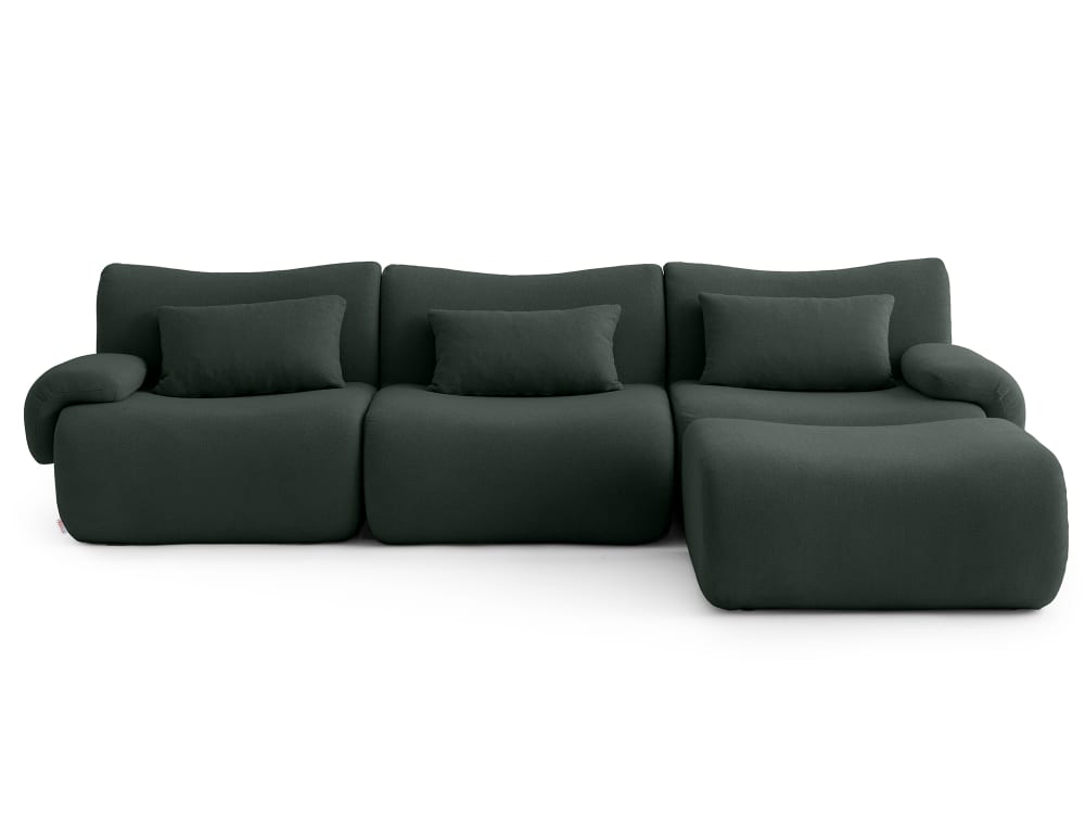 Canapé d'angle 3 places avec méridienne tissu fine bouclette Vert