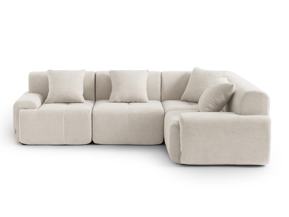 Canapé d'angle modulaire 4 places Tissu chenille Blanc ivoire