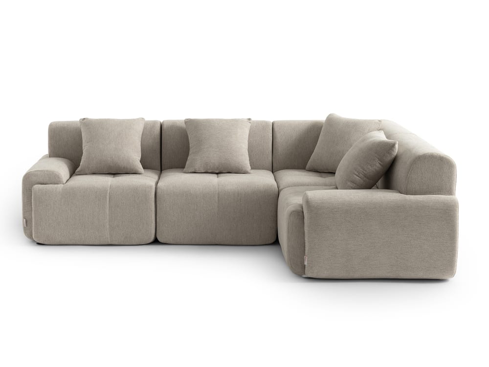 Canapé d'angle 4 places avec méridienne Tissu chenille Beige sable
