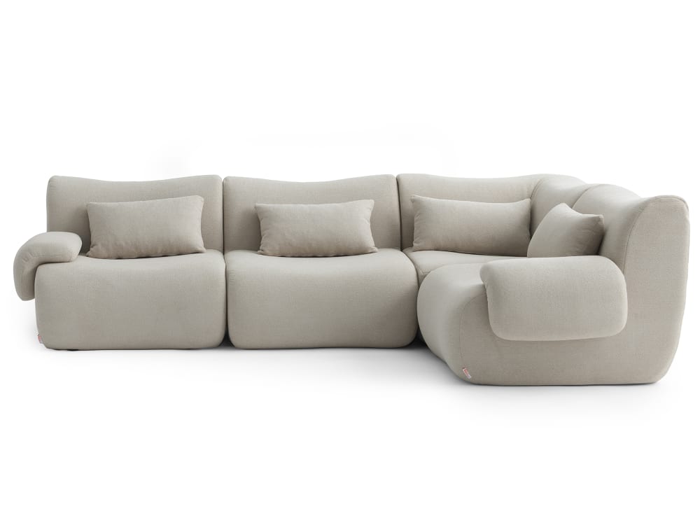 Canapé d'angle modulaire 4 places Tissu fine bouclette Beige pierre