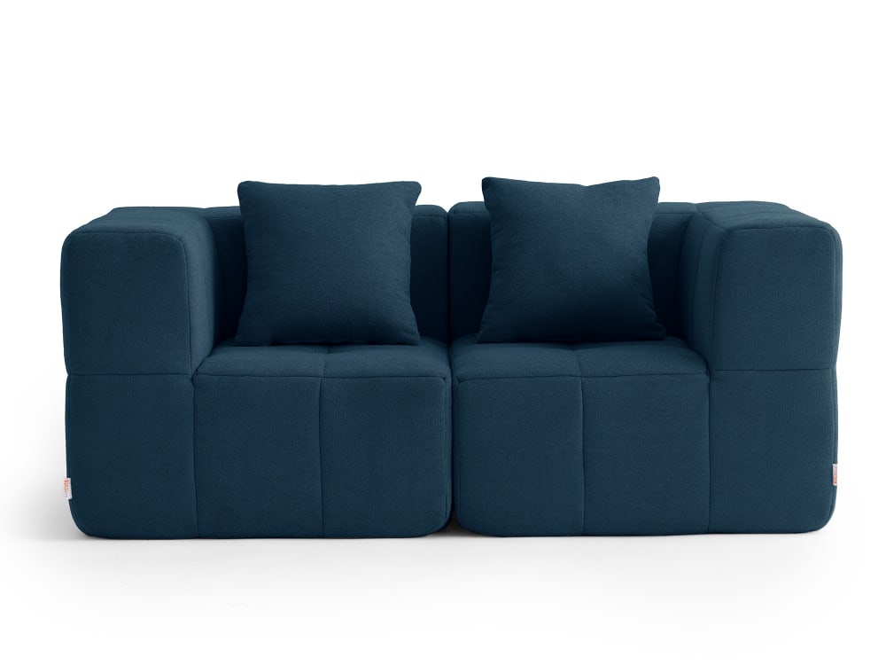 Canapé droit modulaire 2 places Tissu fine bouclette Bleu profond