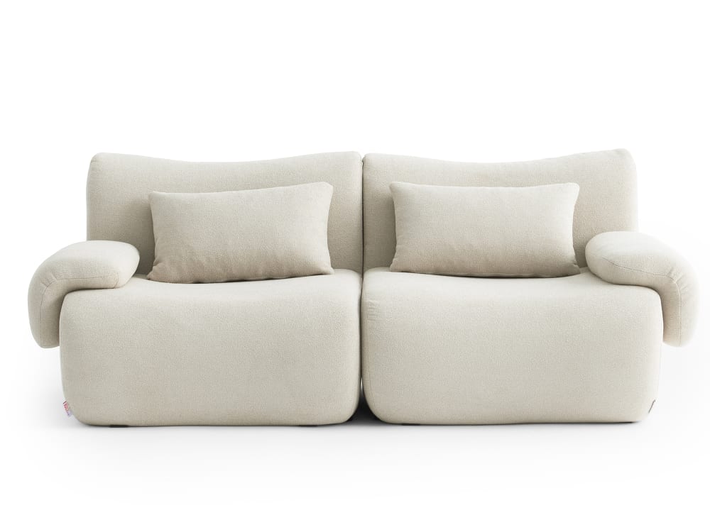 Canapé droit modulaire 2 places Tissu fine bouclette Beige crème