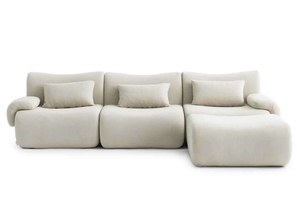 Canapé d'angle 3 places avec méridienne tissu fine boucle Beige crème