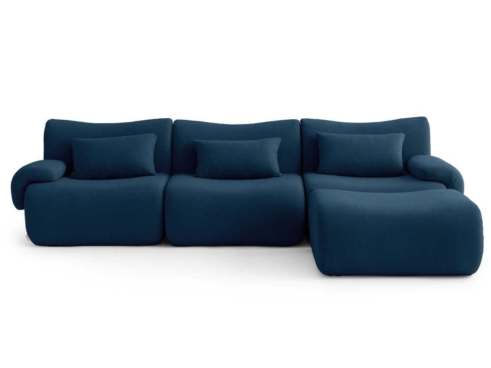 Canapé d'angle 3 places avec méridienne tissu fine bouclette Bleu