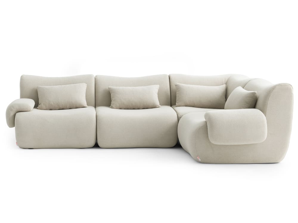 Canapé d'angle modulaire 4 places Tissu fine bouclette Beige crème