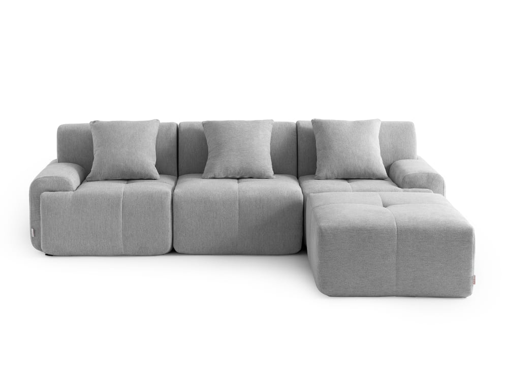 Canapé d'angle 3 places avec méridienne Tissu chenille Gris minéral