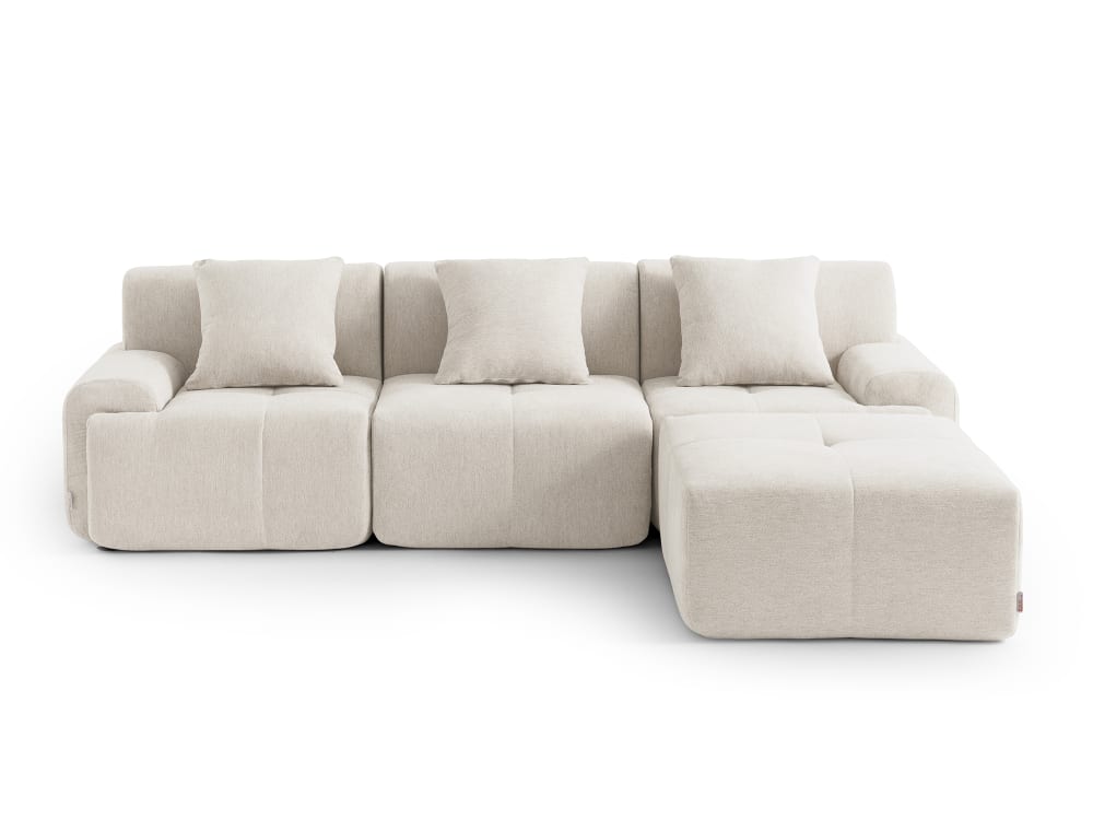 Canapé d'angle 3 places avec méridienne Tissu chenille Blanc ivoire