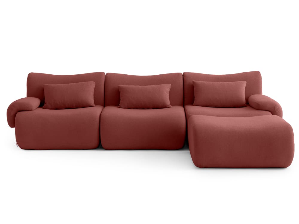 Canapé d'angle 3 places avec méridienne tissu fine bouclette Rouge