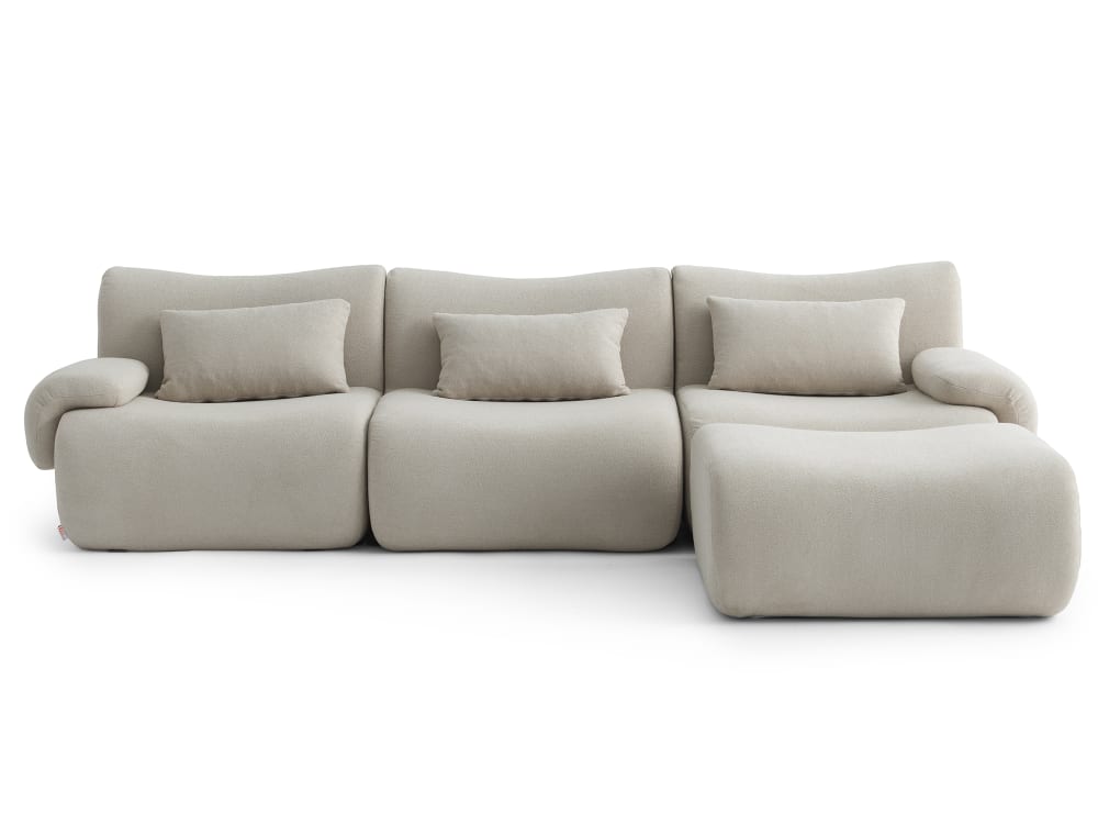 Canapé d'angle 3 places avec méridienne Tissu fine boucle Beige pierre