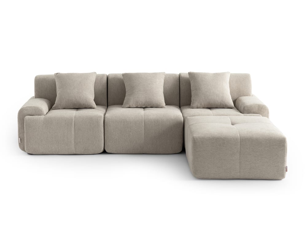 Canapé d'angle 3 places avec méridienne Tissu chenille Beige sable