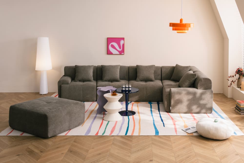 Ecksofa 5-Sitzer mit Chaiselongue aus Chenille-Stoff Aschbraun -