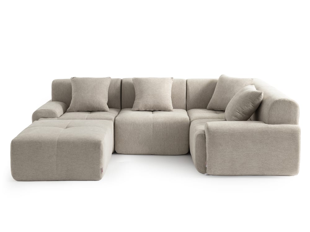 Canapé d'angle 4 places avec méridienne Tissu chenille Beige sable