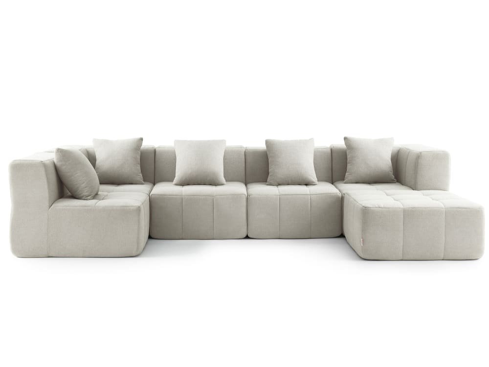Canapé d'angle 5 places avec méridienne Tissu fine boucle Beige crème